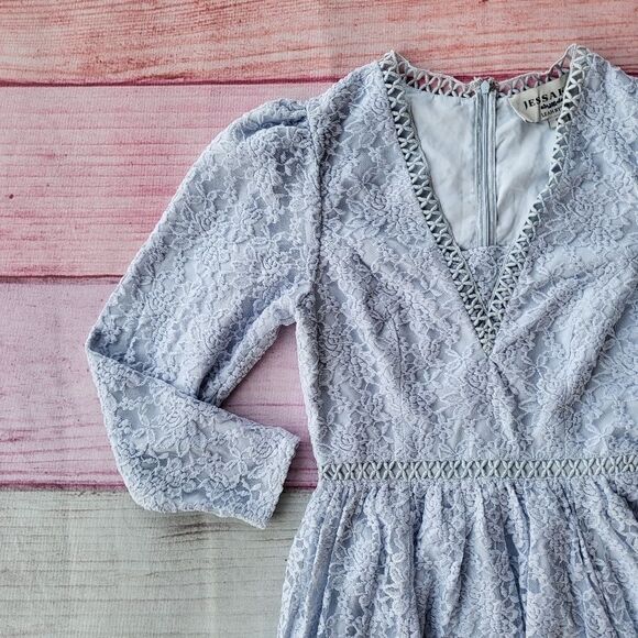 Jessakae Leah Ryder Felicia Blue Lace Long Sleeve Flare Mini Dress Size … - Picture 8 of 12